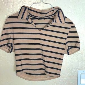 Stripped black and tan, collared crop top from SHEIN. Size medium.